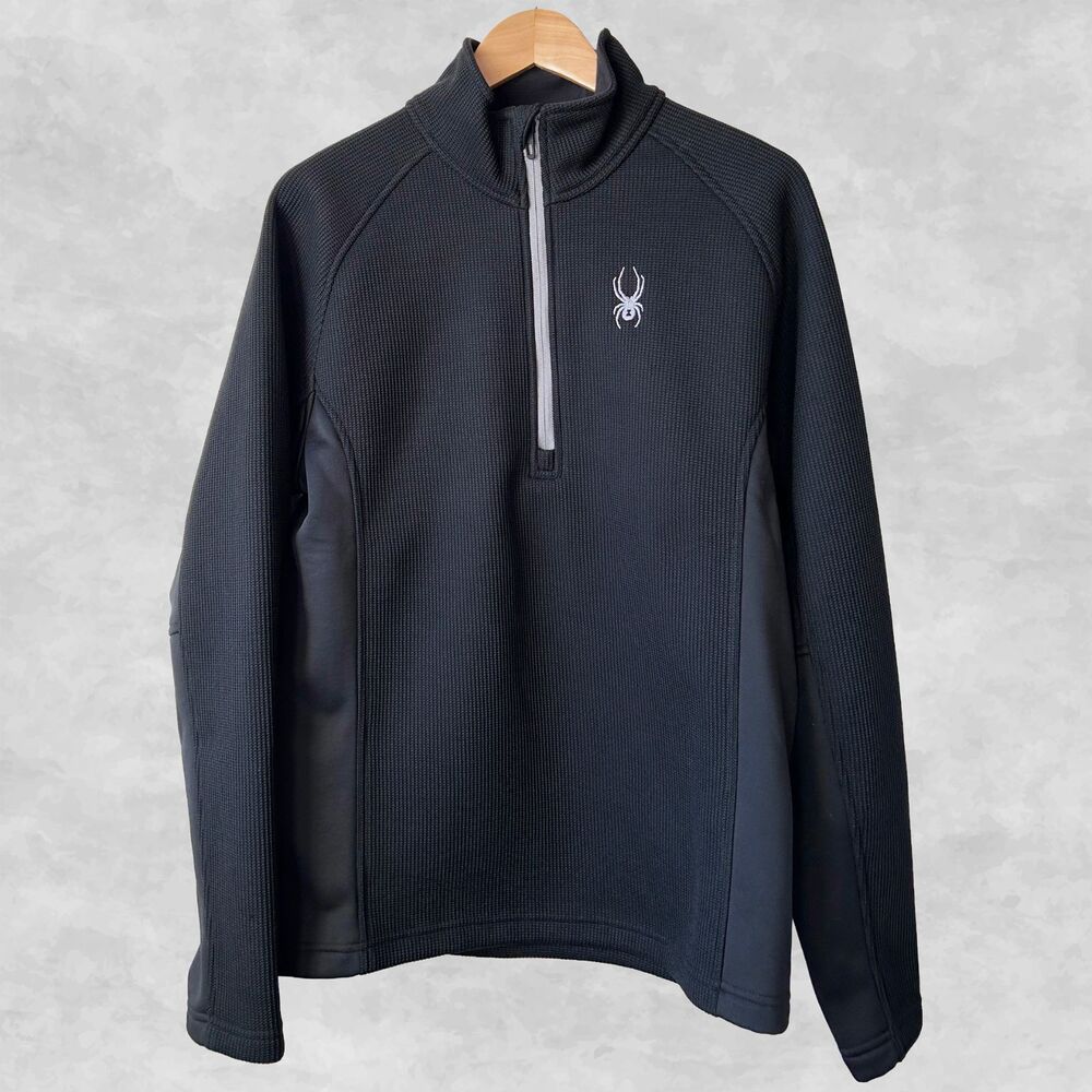 Spyder Black Sweater 1/2 Zip Outbound Men's Medium Waffle Knit Pullover